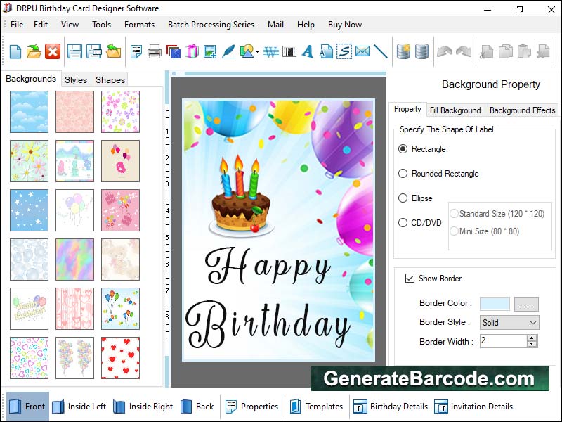 Free, download, Windows, platform, adaptable, card, designing, software, tools, line, rectangle, text, ellipse, CD, DVD, pattern, customizable, manner, append, pictures, images, inbuilt, color, background, settings, birthday, Wishes, cards