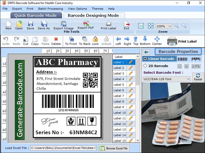 Barcode, label, maker, advance, healthcare, software, design, industry, system, generate, linear, 2D dimension, fonts, image, objects, make, pictures, text, line, rectangle, ellipse, colored, scanner, printer, build, hospital, medical, business