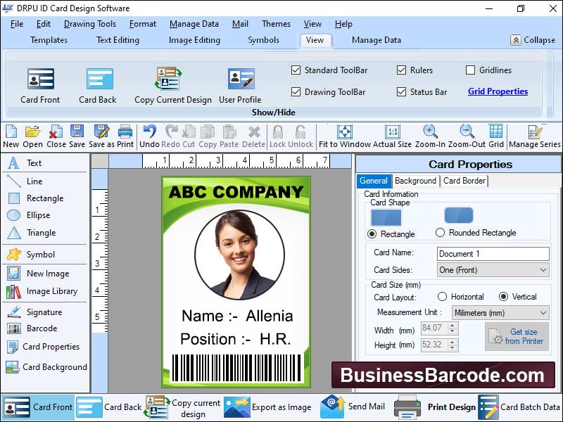 Business, identity, card, maker, application, design, standard, professional, security, staff, employee, student, visitor, membership, cards, software, generate, colorful, customized, images, tools, line, ellipse, pencil, rectangle, circle, arc