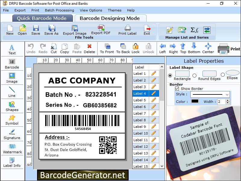 Barcode, generating, application, create, print, colorful, customized, stickers, tags, coupons, postal, departments, banking, institutions, software, attractive, image, designing, tools, lines, arc, text, pencils, ellipse, triangle, rectangle, circle