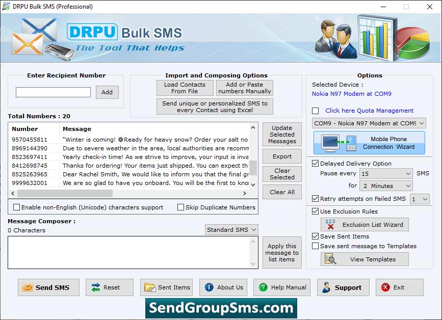 Bulk SMS utility for GSM mobile, sms sending software, online mass text messaging utility, sms sender application, pc to mobile text sms sender tool, group text messaging application, sms sending program, download mass text messaging utility