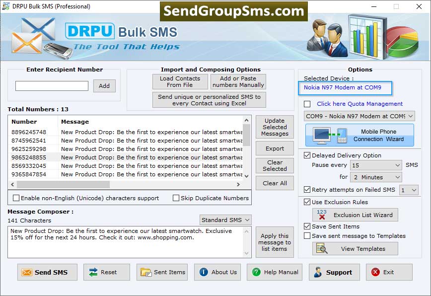 GSM text messaging software, group message sending tool, broadcast promotional text messages, GSM mobile sms sending program, mobile phone text messaging tool, PC to phone sms sending program, transfer bulk mobile phone messages